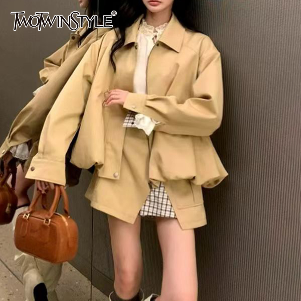 Winter Clothing Design - Twotwinstyle khakl bolso emendado conjunto de