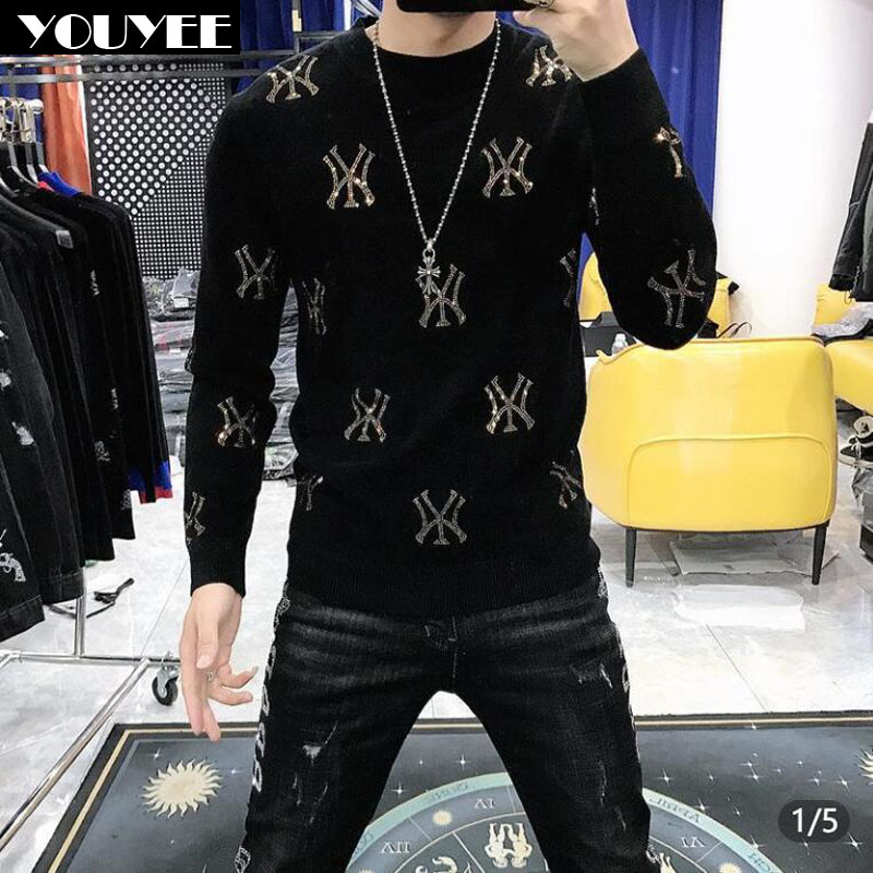 Winter Clothing English - Camisola masculina casual moda quente diamante