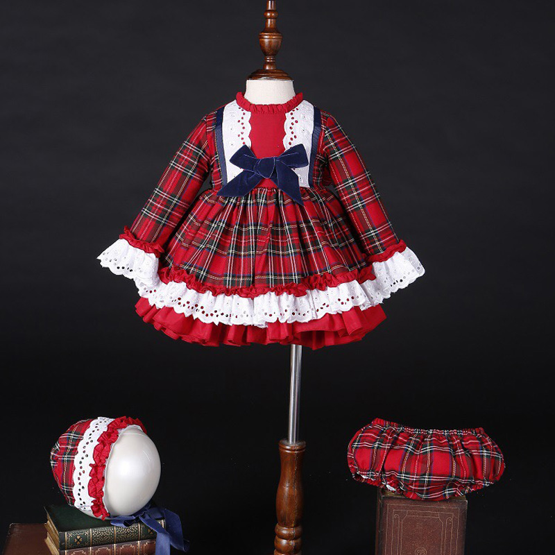 Winter Clothing For Toddlers - Vestido de Princesa Vintage Xadrez Vermelho